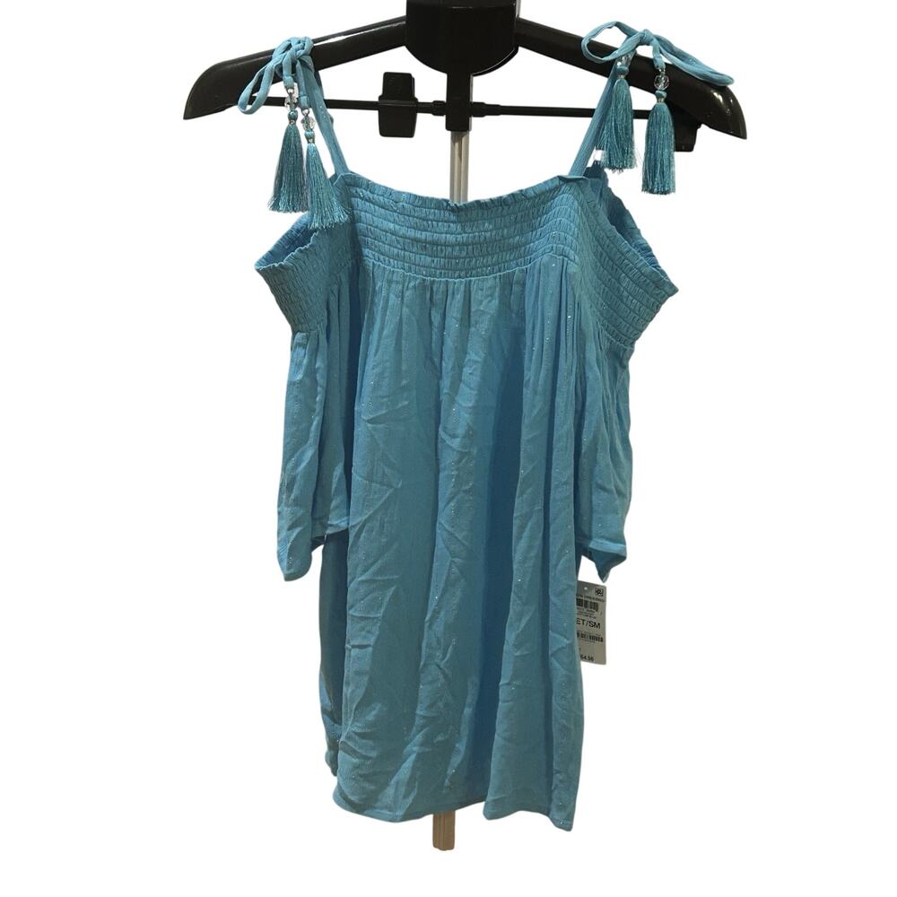 NWT JM Collections Seafoam Blue Woven Cold Shoulder Dress size Petite S